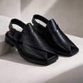 Noir™ Handwoven Black Leather Peshawari Chappal