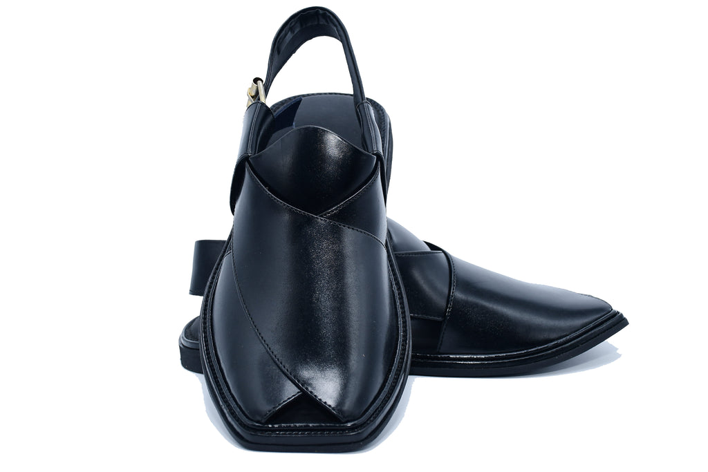 Smart Zalmi Premium Handwoven Leather Peshawari Chappal for Men Black
