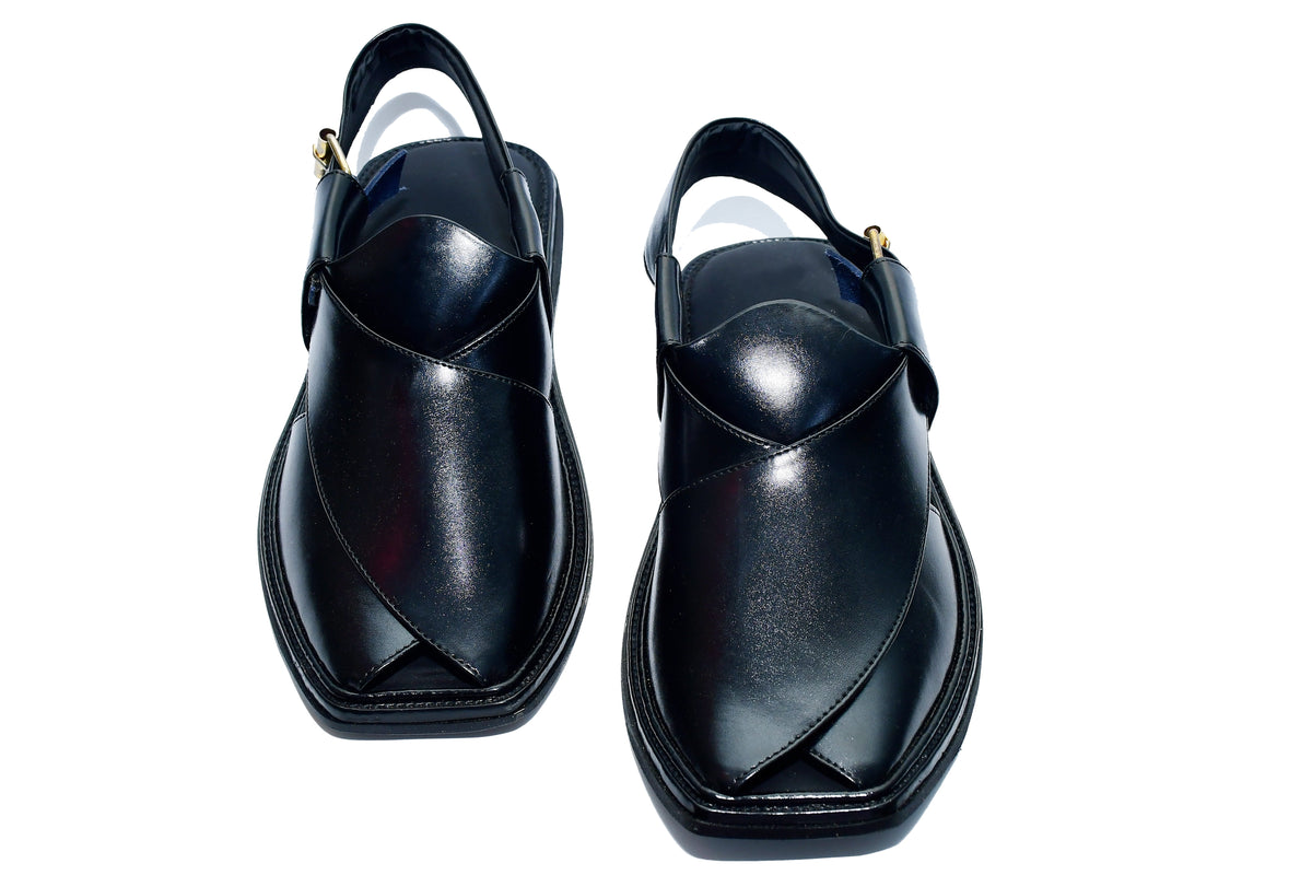 Smart Zalmi Premium Handwoven Leather Peshawari Chappal for Men Black