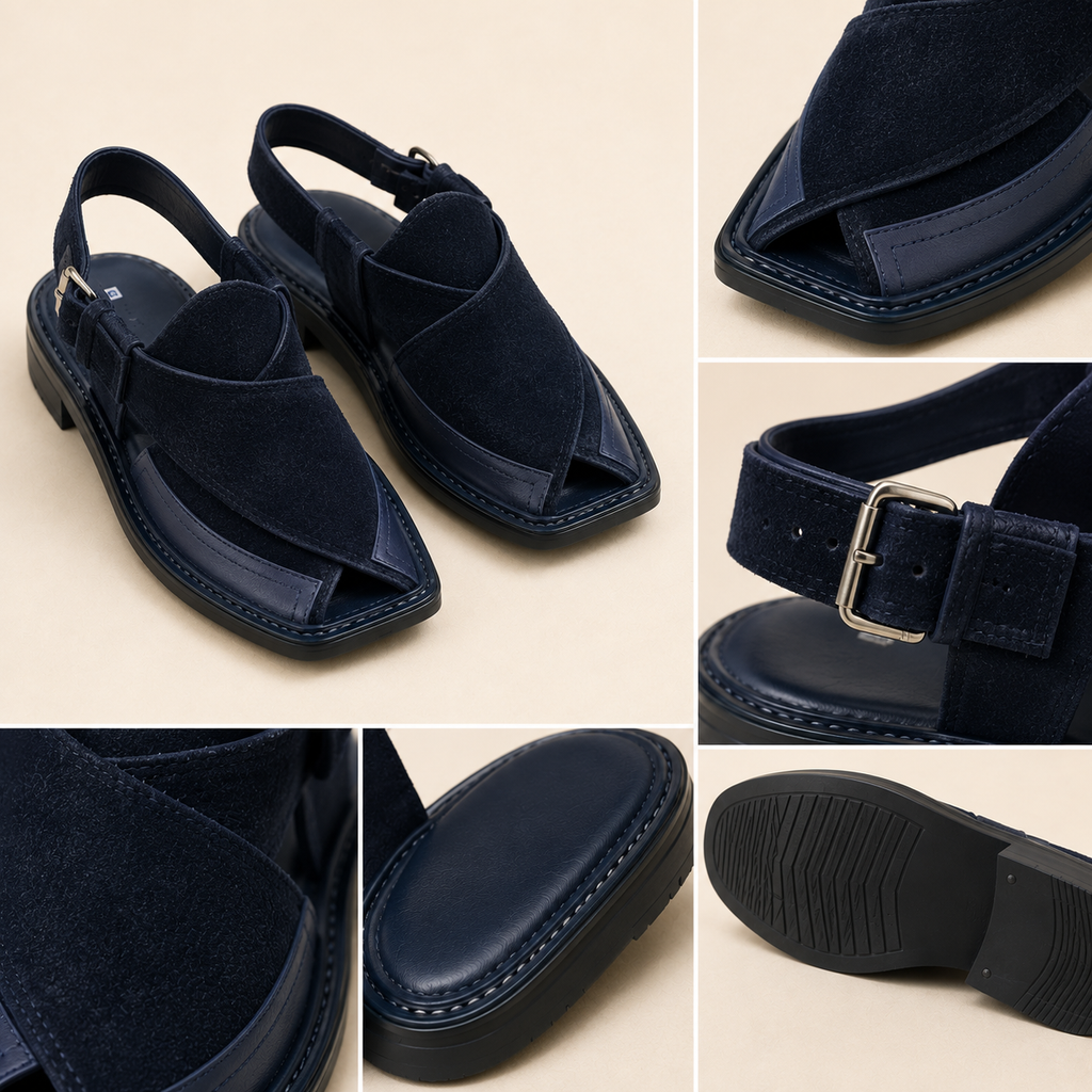 Navy™ Dark Blue Suede Leather Peshawari Chappal