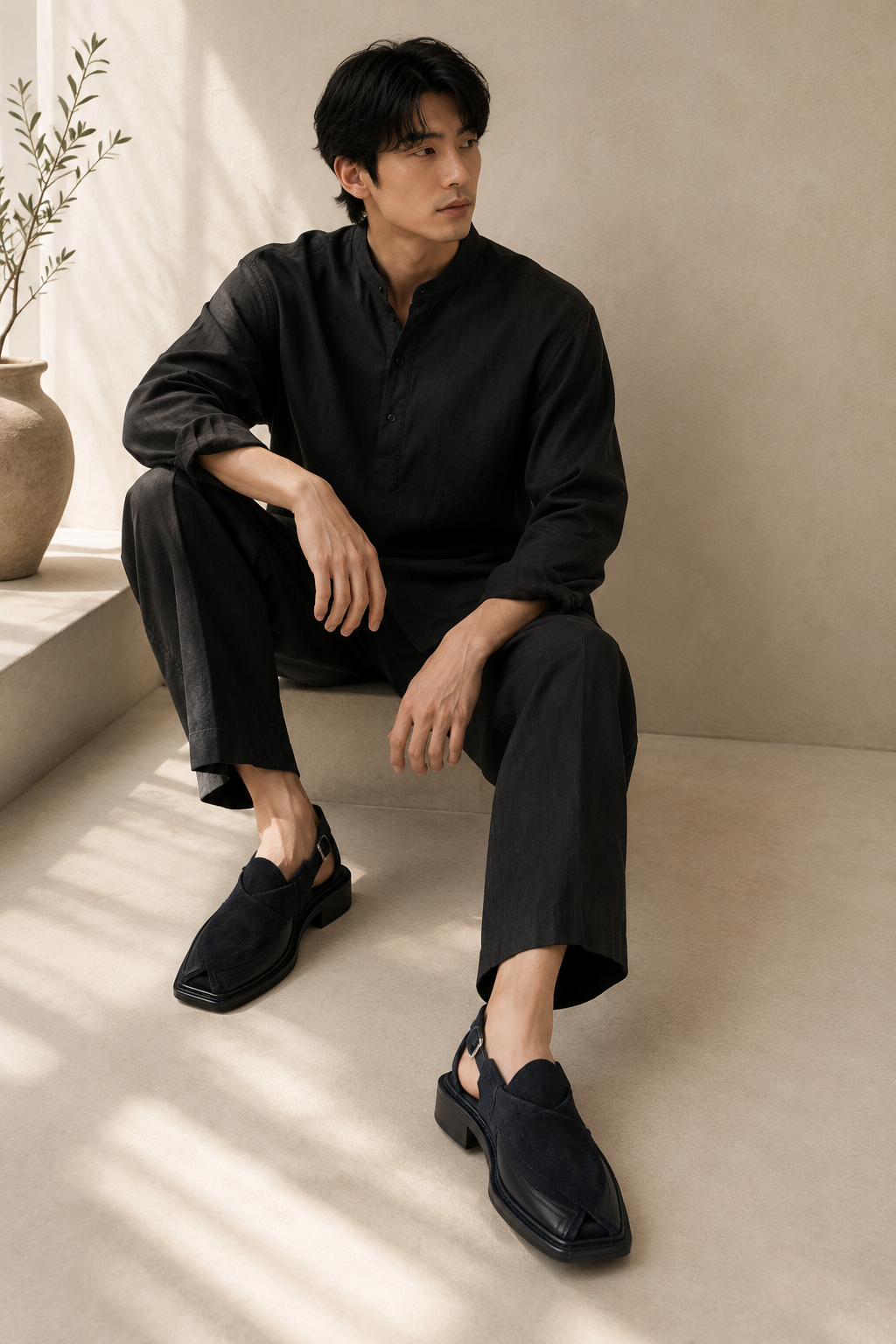 Navy™ Dark Blue Suede Leather Peshawari Chappal