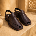 Heritage Weave™ Dark Brown Leather Peshawari Chappal