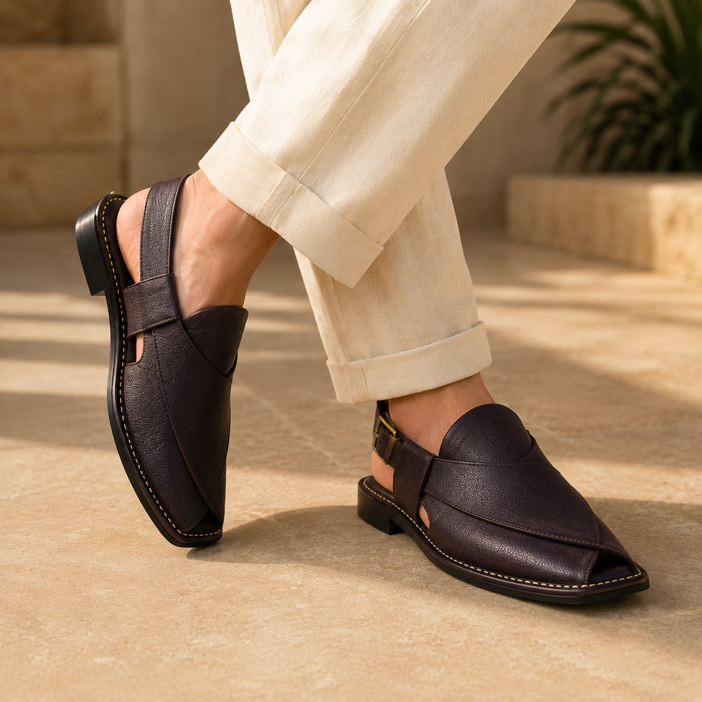 Walnut™ Dark Brown Leather Peshawari Chappal