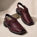 Burgundy™ Maroon Leather Peshawari Chappal