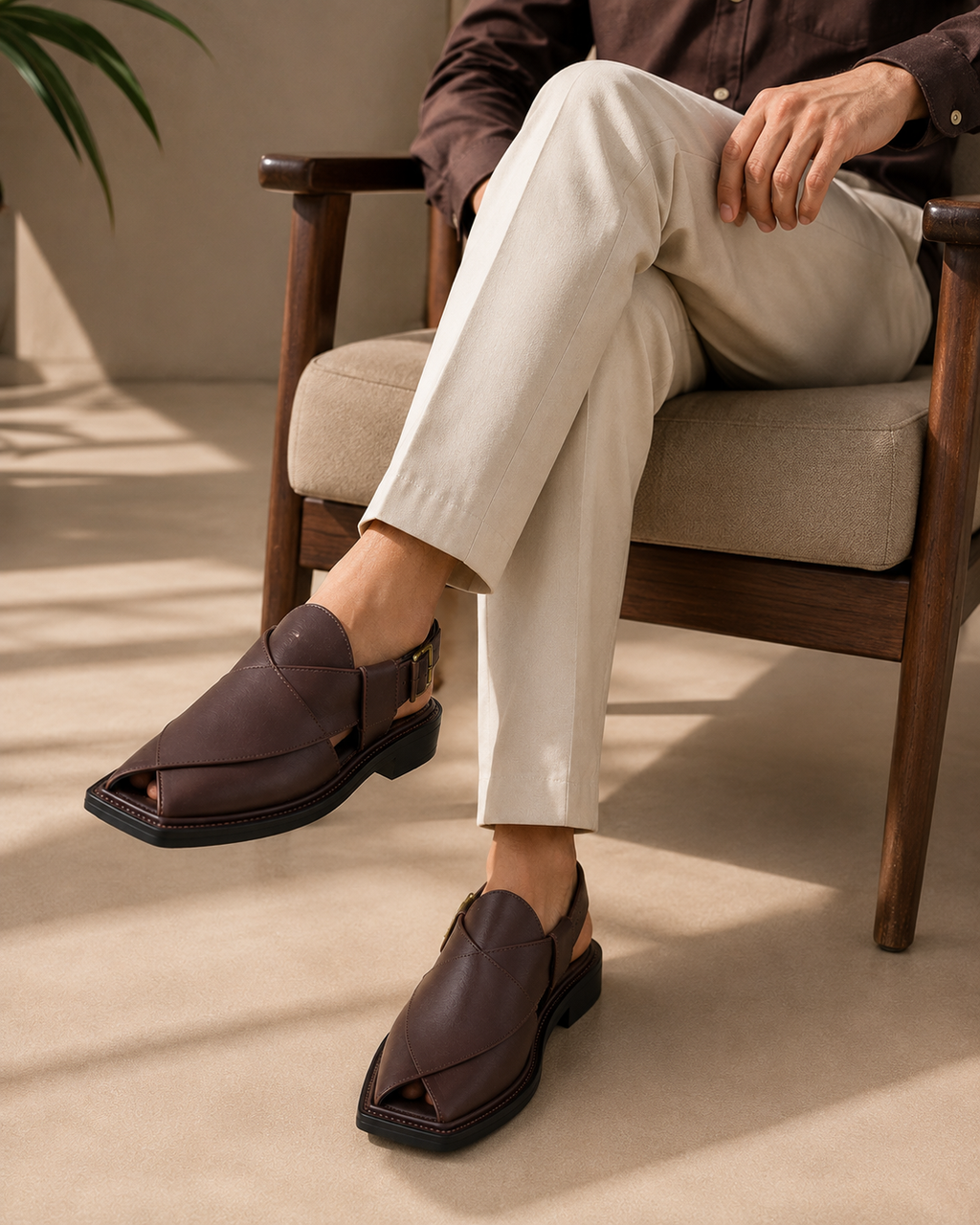 Classic™ Chocolate Brown Leather Peshawari Chappal