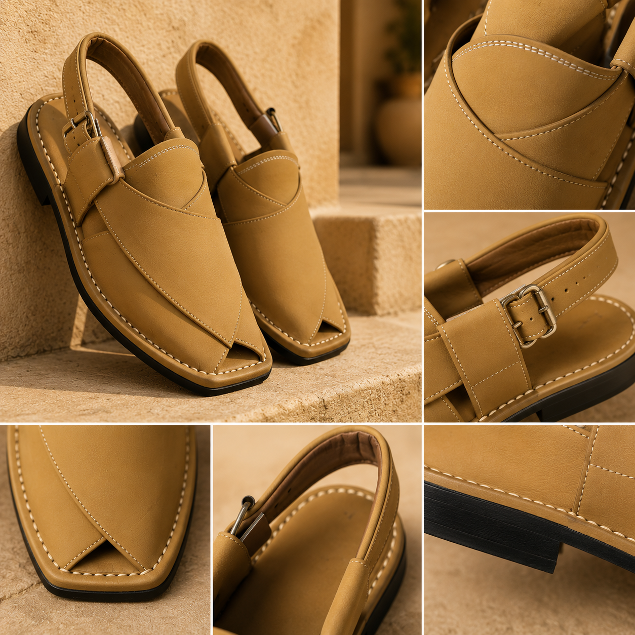 Sahara™ Sand Beige Leather Peshawari Chappal