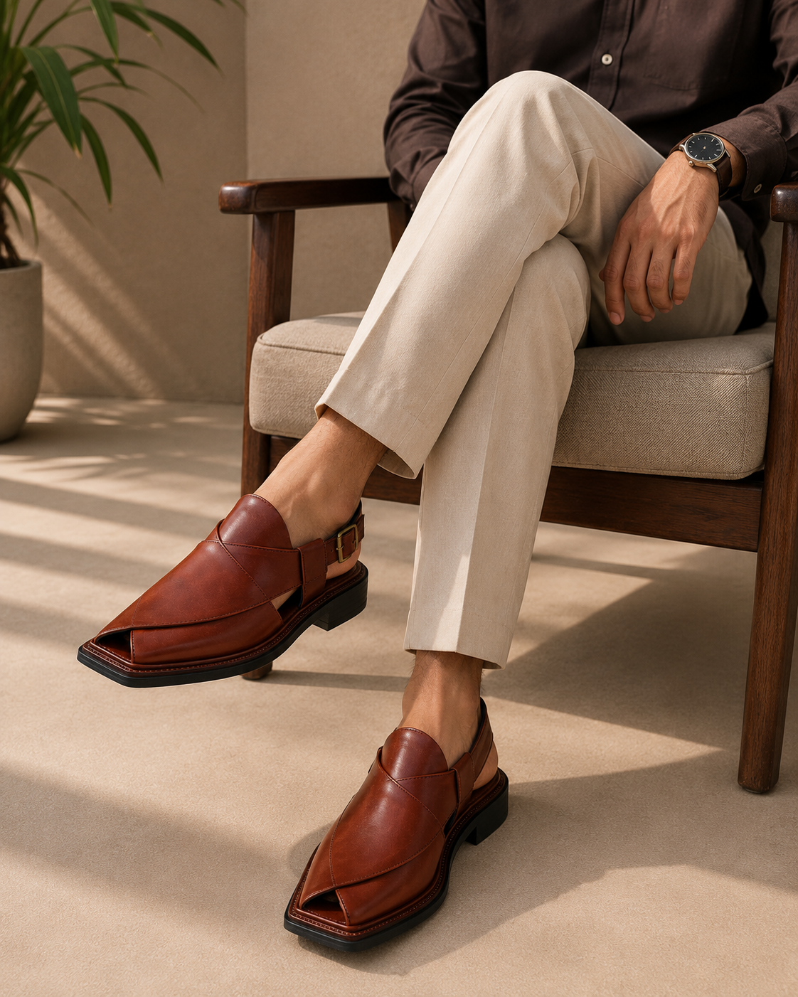 Classic Walnut™ Premium Leather Peshawari Chappal