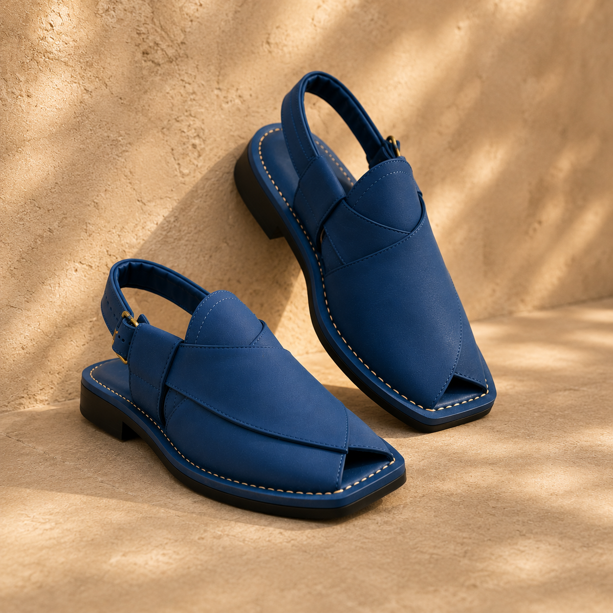 Azure™ Royal Blue Leather Peshawari Chappal