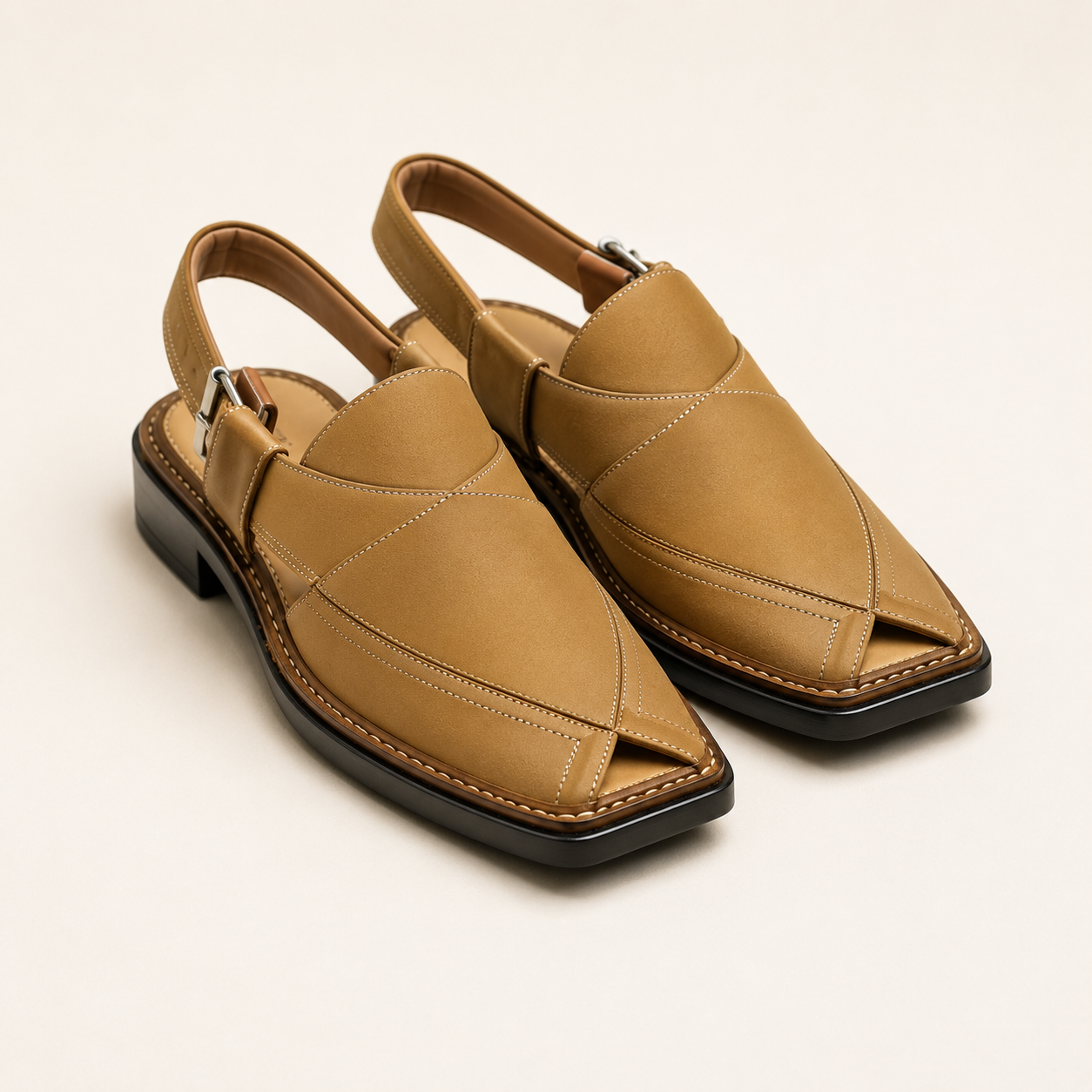 Sahara™ Sand Beige Leather Peshawari Chappal
