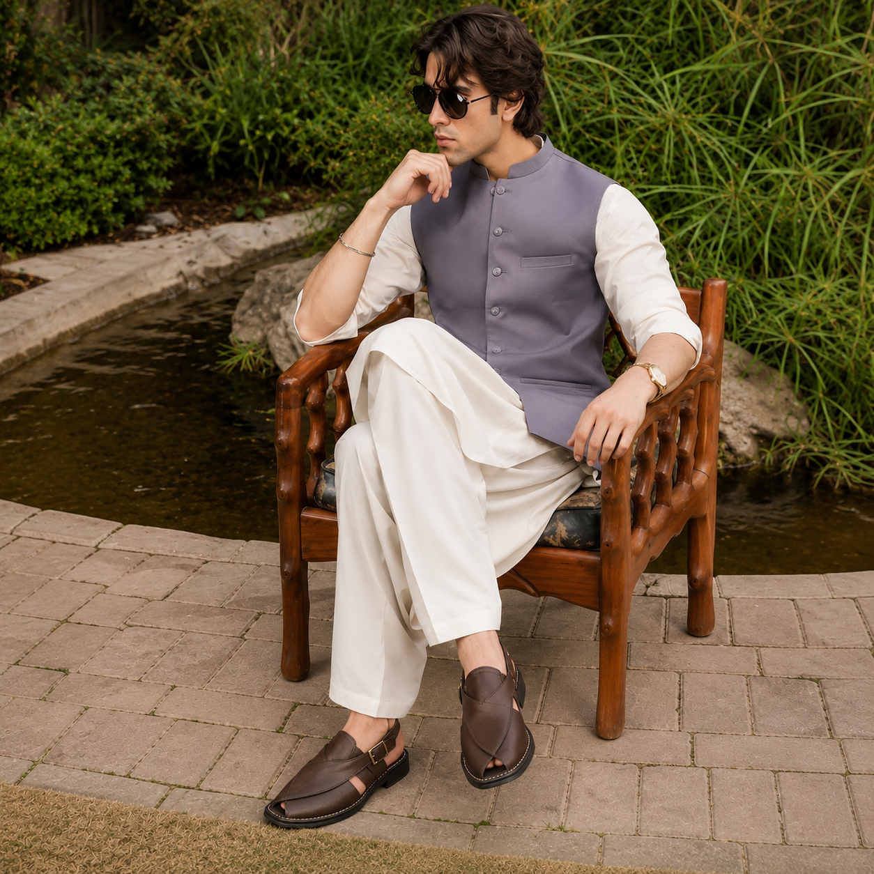 Walnut™ Dark Brown Leather Peshawari Chappal