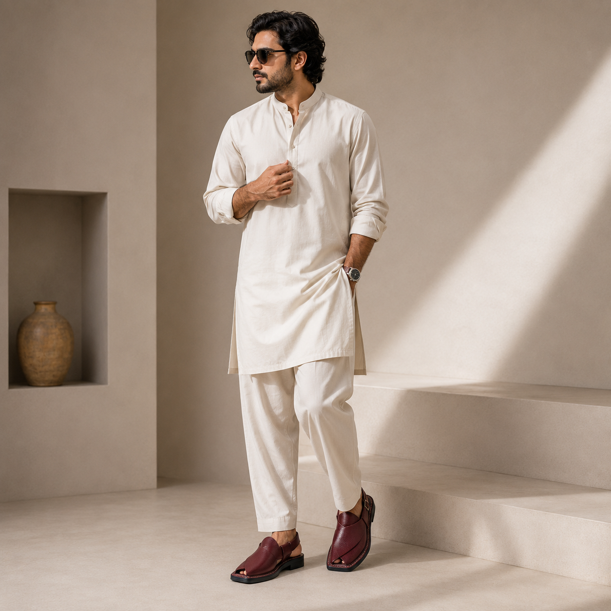 Burgundy™ Maroon Leather Peshawari Chappal