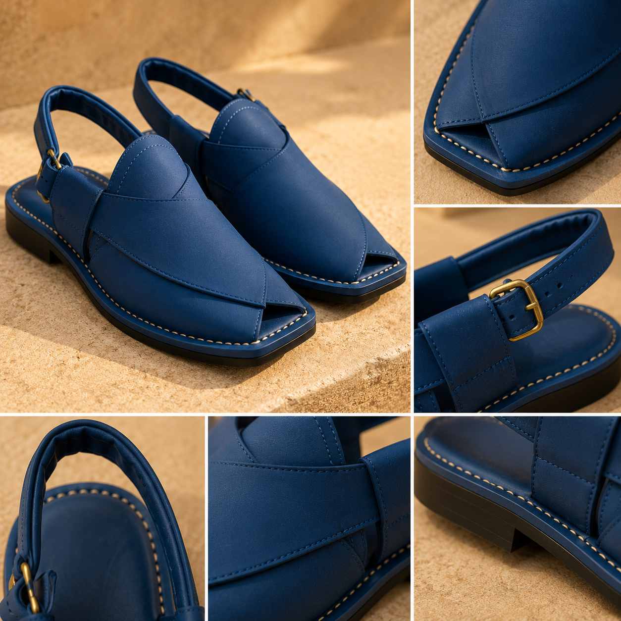 Azure™ Royal Blue Leather Peshawari Chappal