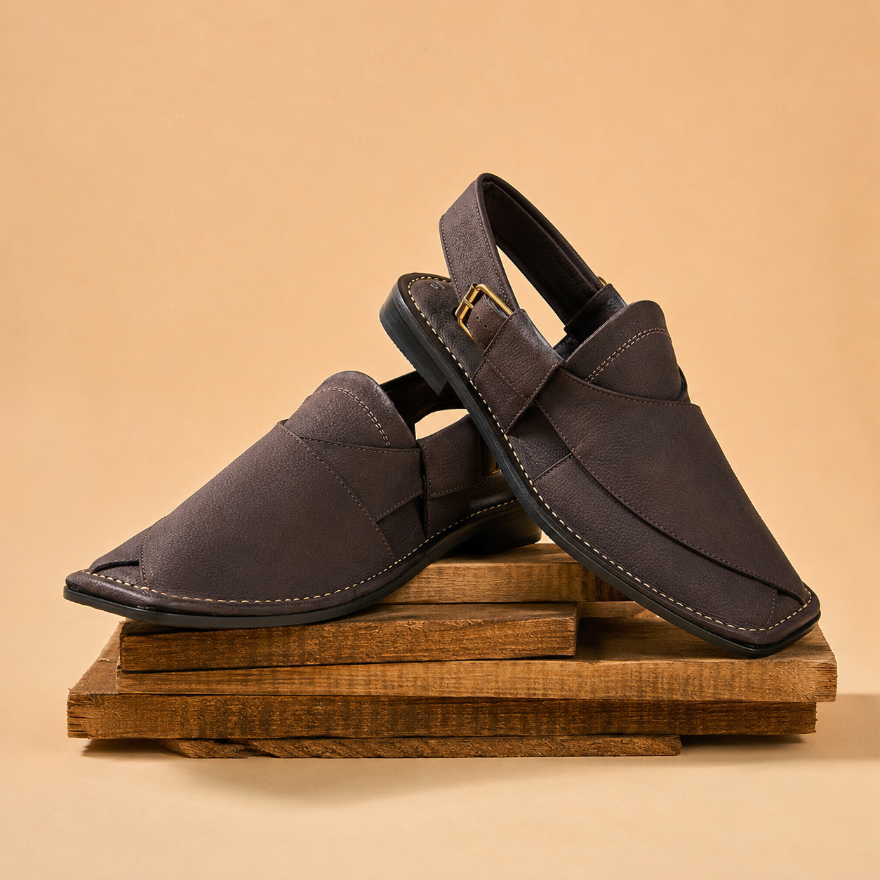Walnut™ Dark Brown Leather Peshawari Chappal