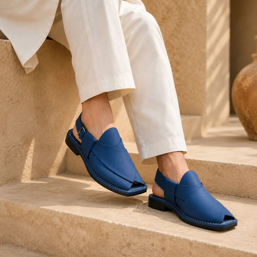 Azure™ Royal Blue Leather Peshawari Chappal