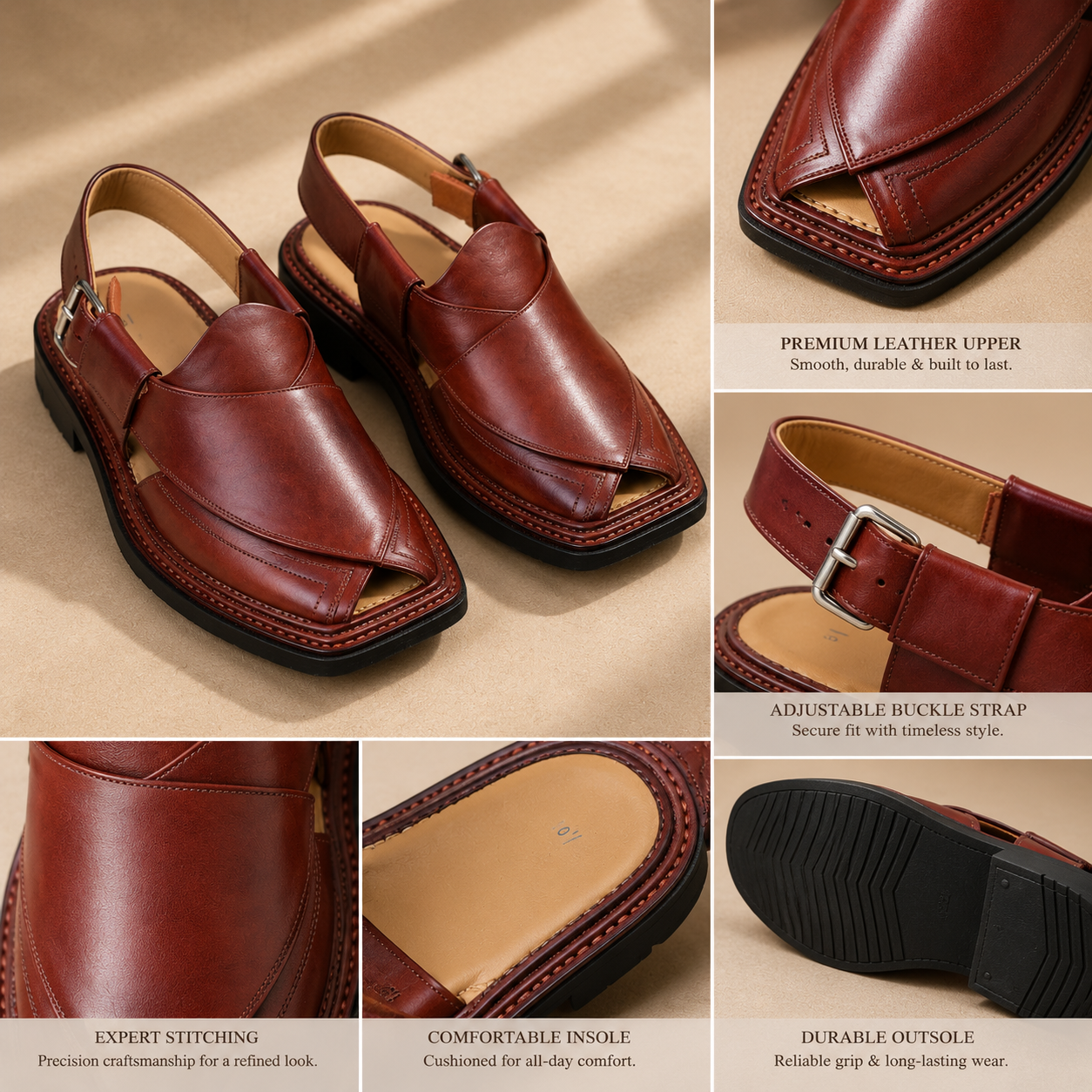 Royal Chestnut™ Premium Leather Peshawari Chappal