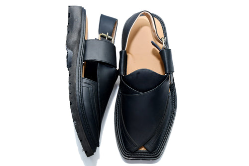 Azure™ Royal Black Leather Peshawari Chappal