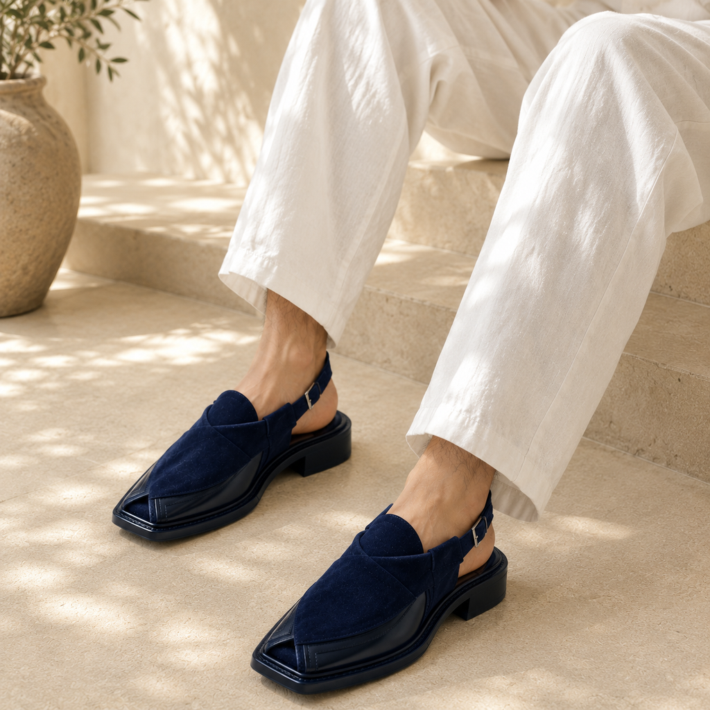Navy™ Dark Blue Suede Leather Peshawari Chappal
