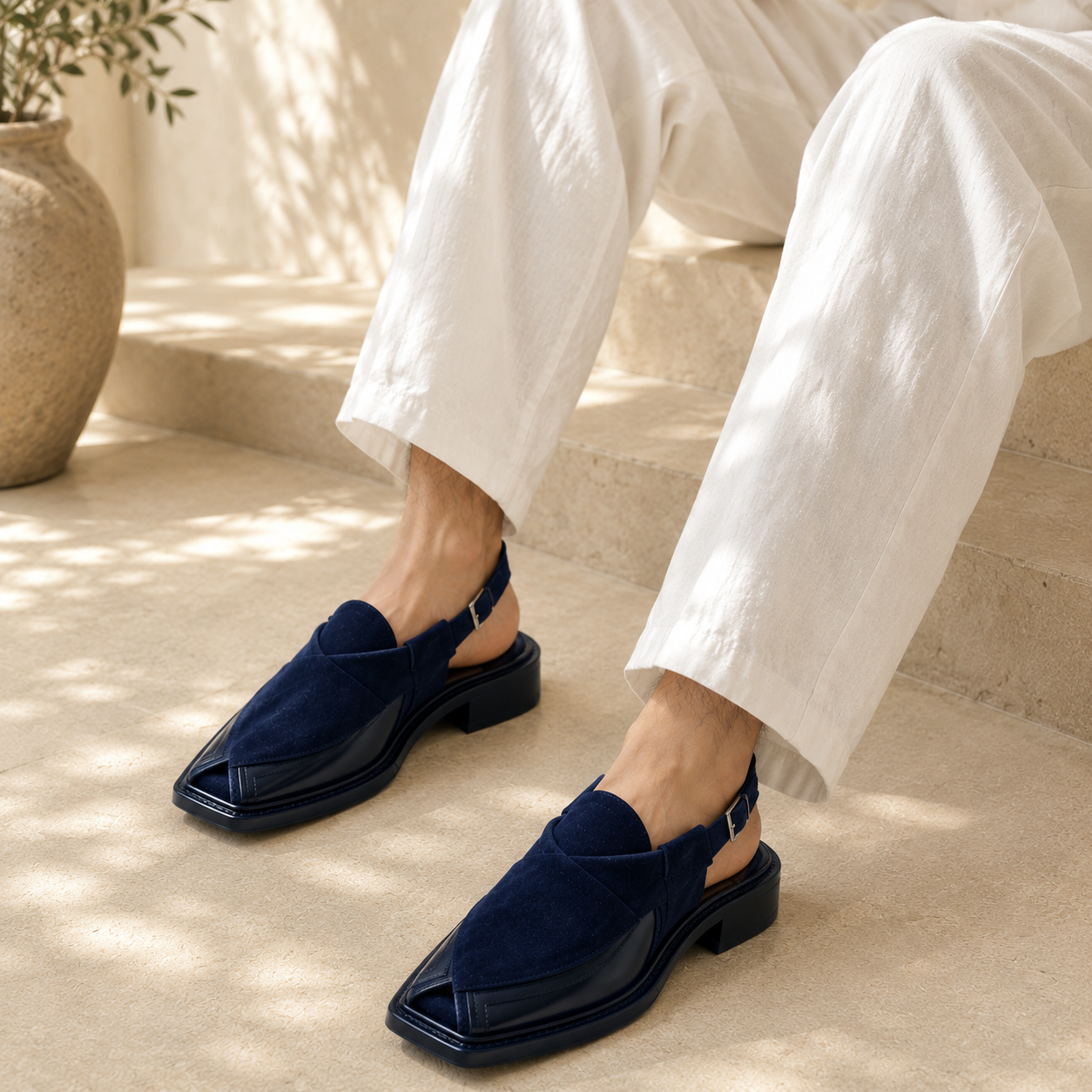 Navy™ Dark Blue Suede Leather Peshawari Chappal