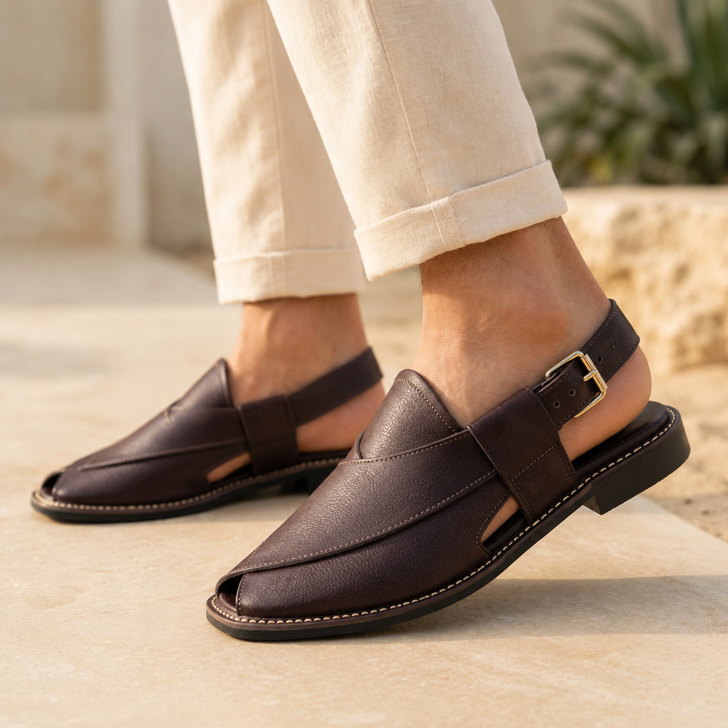 Walnut™ Dark Brown Leather Peshawari Chappal