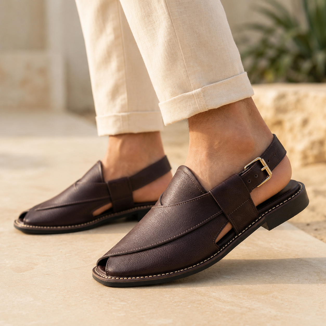 Walnut™ Dark Brown Leather Peshawari Chappal