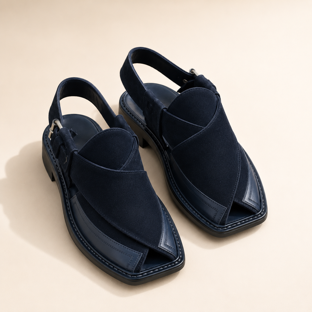 Navy™ Dark Blue Suede Leather Peshawari Chappal
