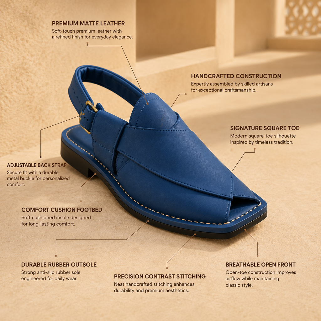 Azure™ Royal Blue Leather Peshawari Chappal