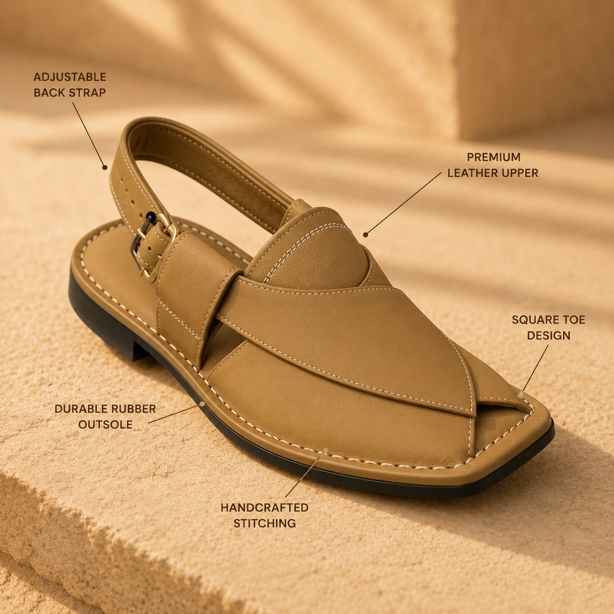 Sahara™ Sand Beige Leather Peshawari Chappal