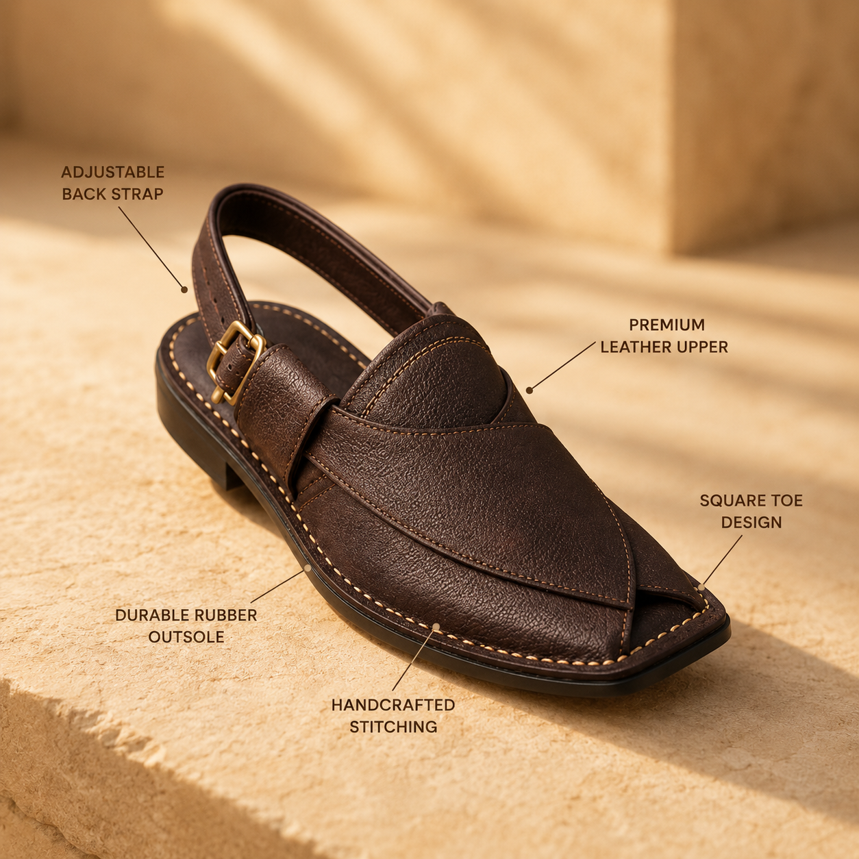 Walnut™ Dark Brown Leather Peshawari Chappal